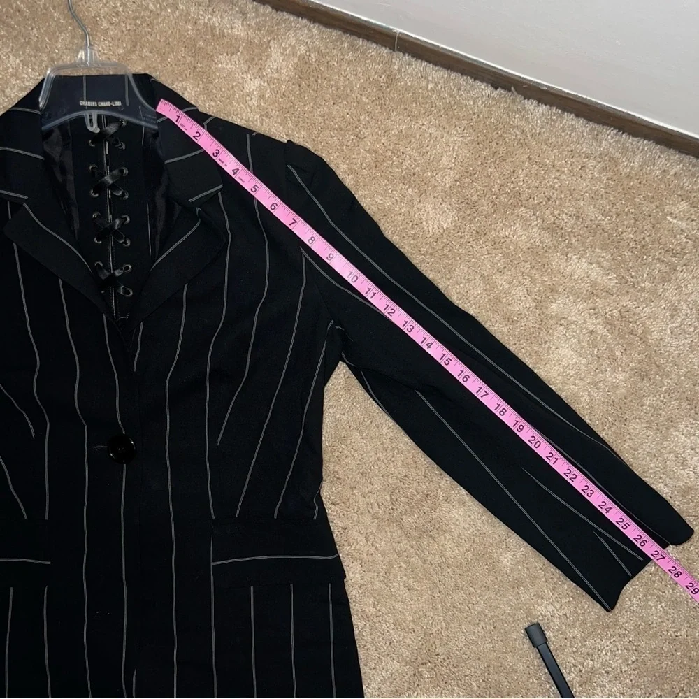 Charles Chang Lima Rare Goth Style Wool Blazer Shoelace Back Silk Lining Size 8